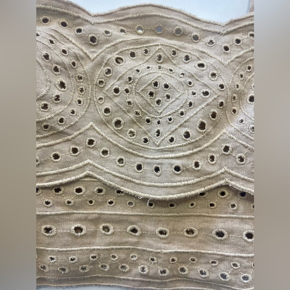 NWT Jason Tan Linen Blend Crochet Eyelet Boho Bohemian Vacation Crop Top Blouse - Picture 4 of 8